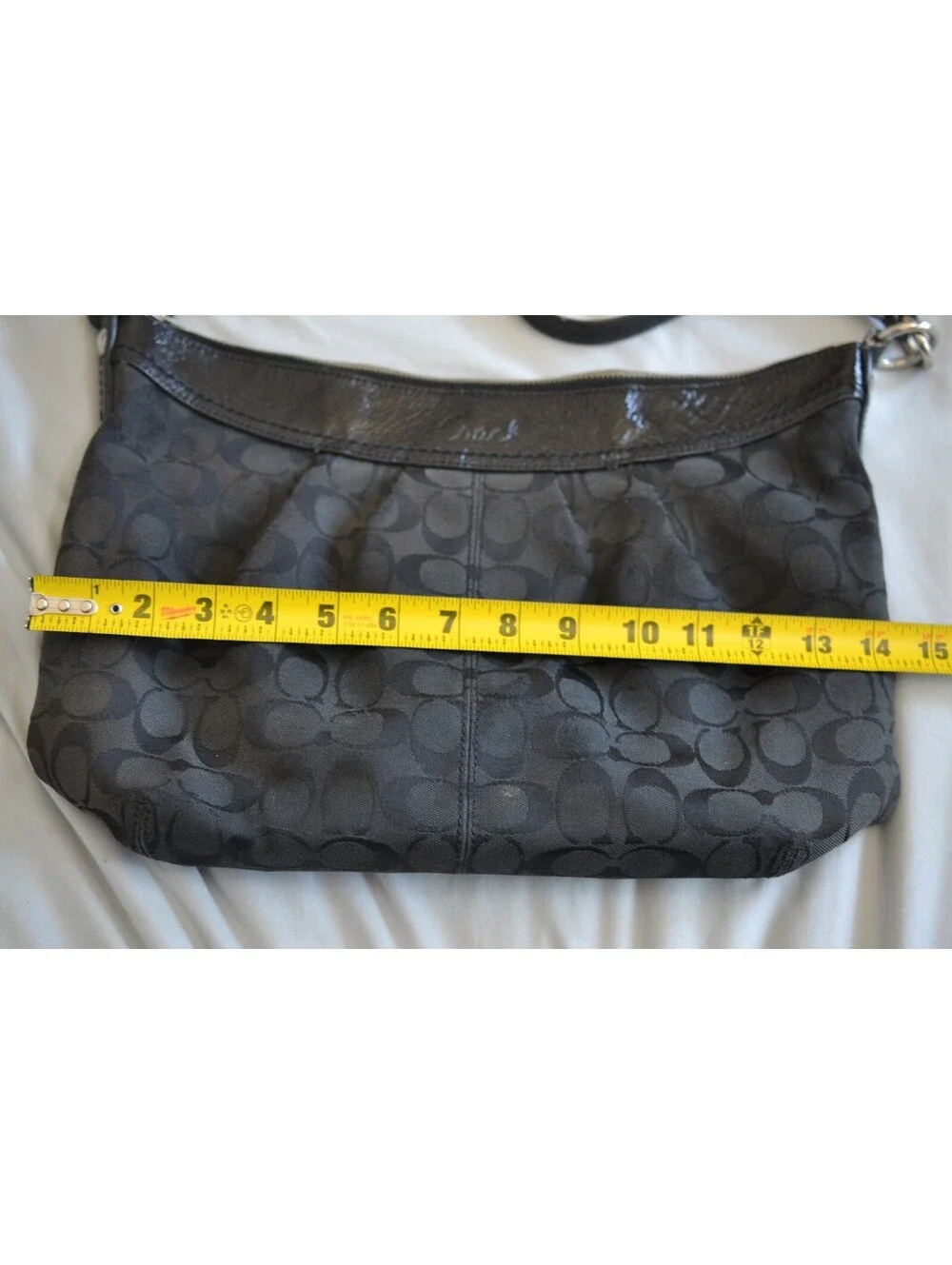 Coach F13744 Signature Pleated Hobo Shoulder Bag Black Gray Y2K 2009